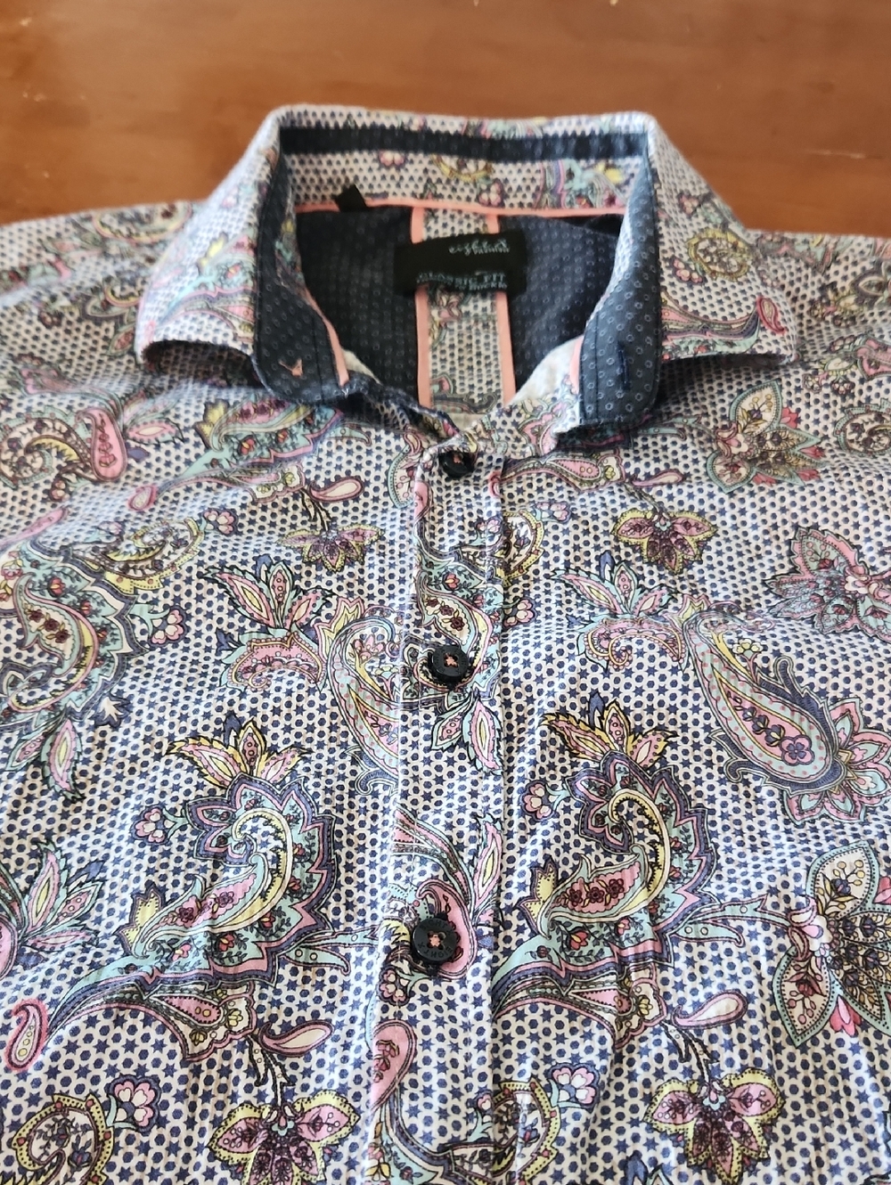 Buckle Men's Paisley Button-Down Shirt - Pink, Blue & Green Accents XL